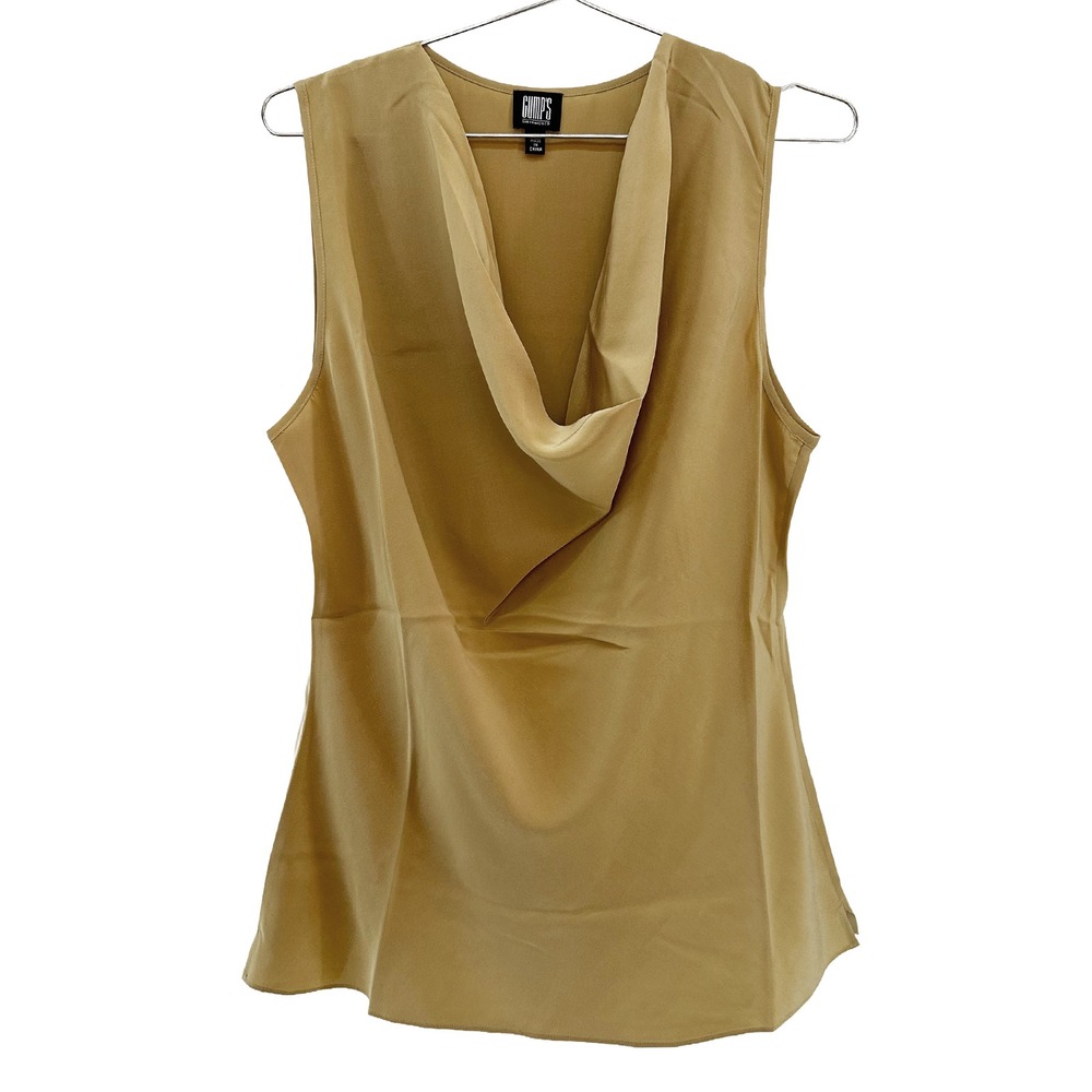 GUMP'S 100% Silk Y2k Cowl Neck Tank Blouse‎ • Large • nude • chic quiet luxury
